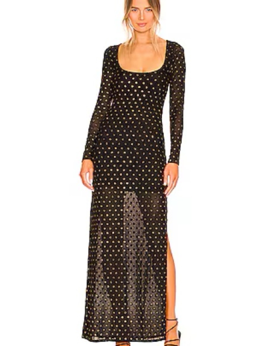 Lovers + Friends Black Maxi Dress with Gold Dot Embellishments